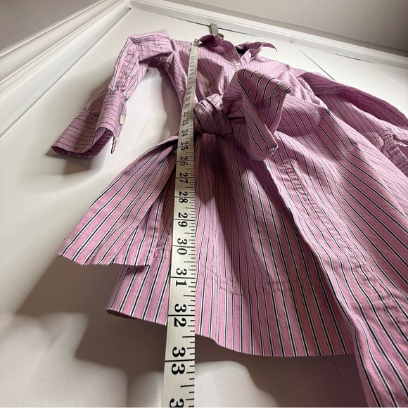 Derek Lam 10 Crosby Striped Poplin Tie-Front Long-Sleeve Shirtdress Pink - 4 - Picture 10 of 11